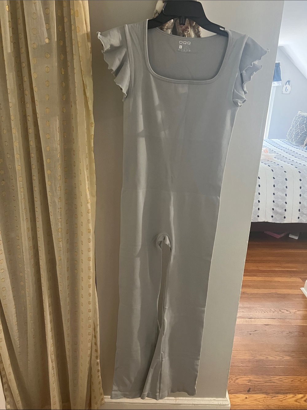 Square Neck Ruffle Sleeve Jumpsuit in Light Gray